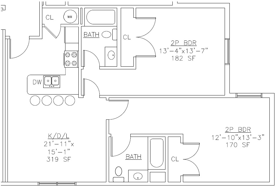 Cliffside Apartments 2 BR Floor Plan
