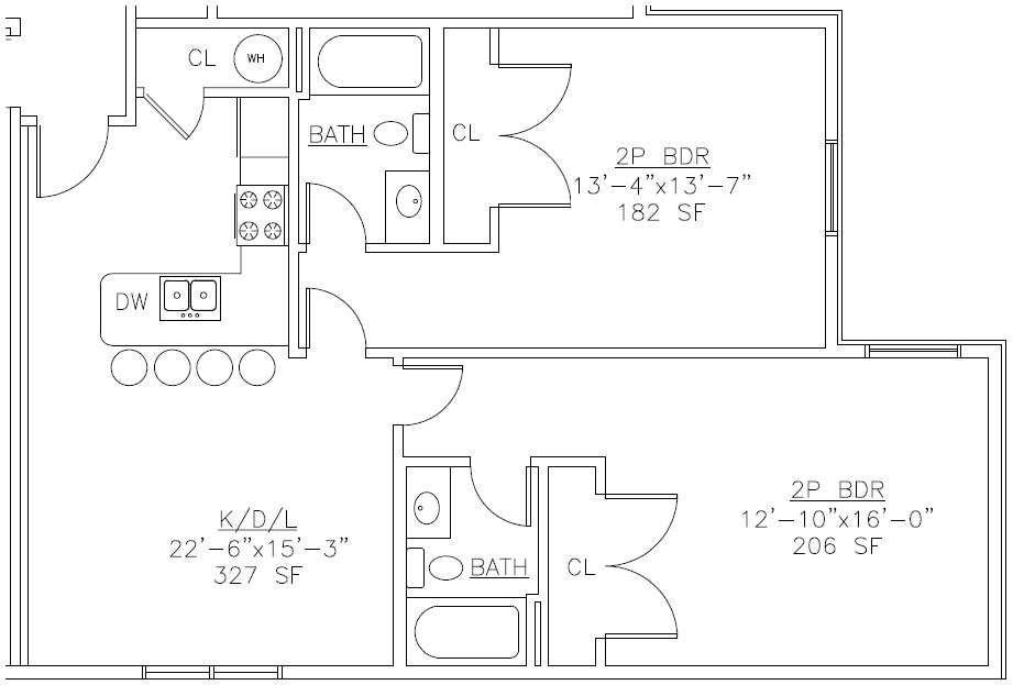 Cliffside Apartments 2 BR Floor Plan