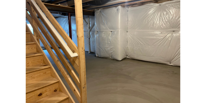 a room with a staircase and a lot of insulation