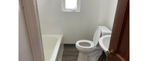 a white toilet sitting next to a bath tub