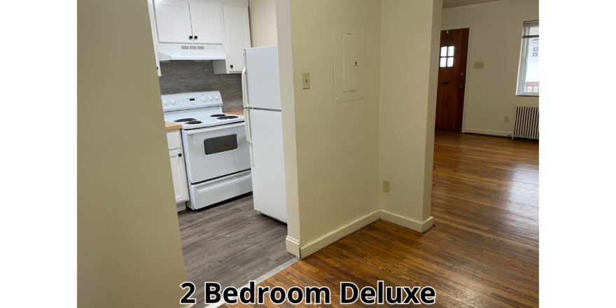 a kitchen with a stove top oven next to a doorway