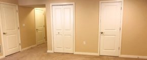 Carpeted basement rec room