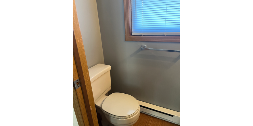 a bathroom with a toilet and a window