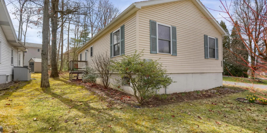 a small house with a tree in front of it