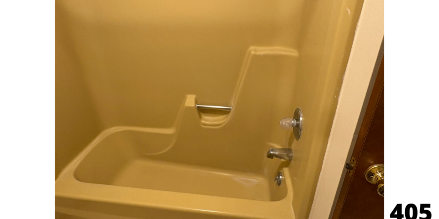 a bathroom with a shower and a toilet