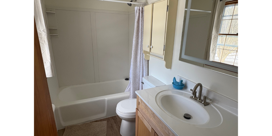 a bathroom with a sink, toilet, and bathtub