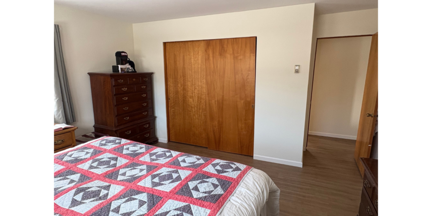 a bedroom with a bed and a dresser